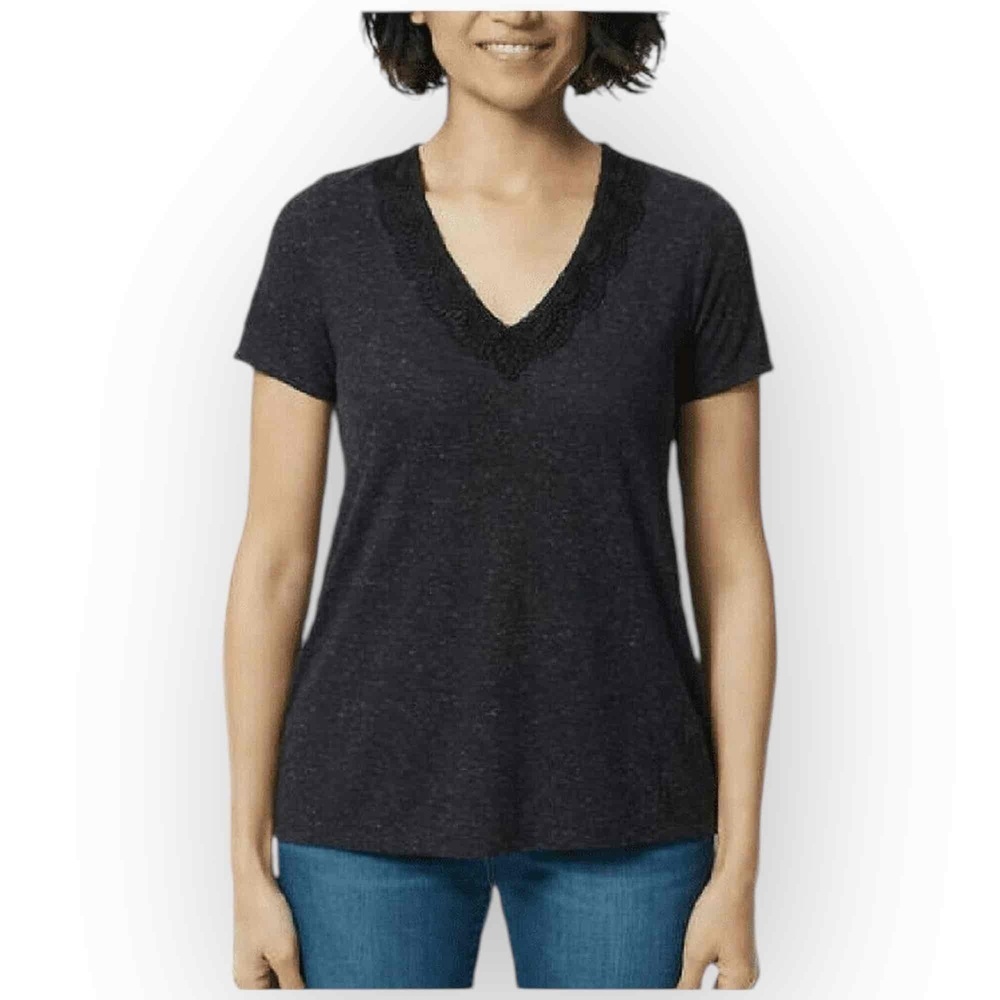 NWT Ella Moss Anthracite Gray Lace V-Neck Linen Blend Top Plus Size 3X